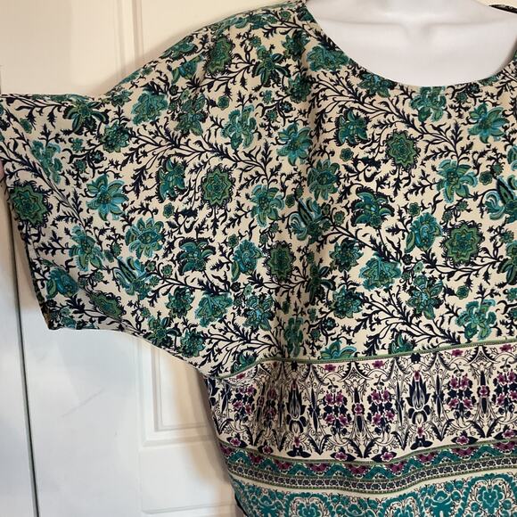 Forever 21 Beige Floral Crop Batwing Boho/Peasant Top Sz S - Picture 3 of 7